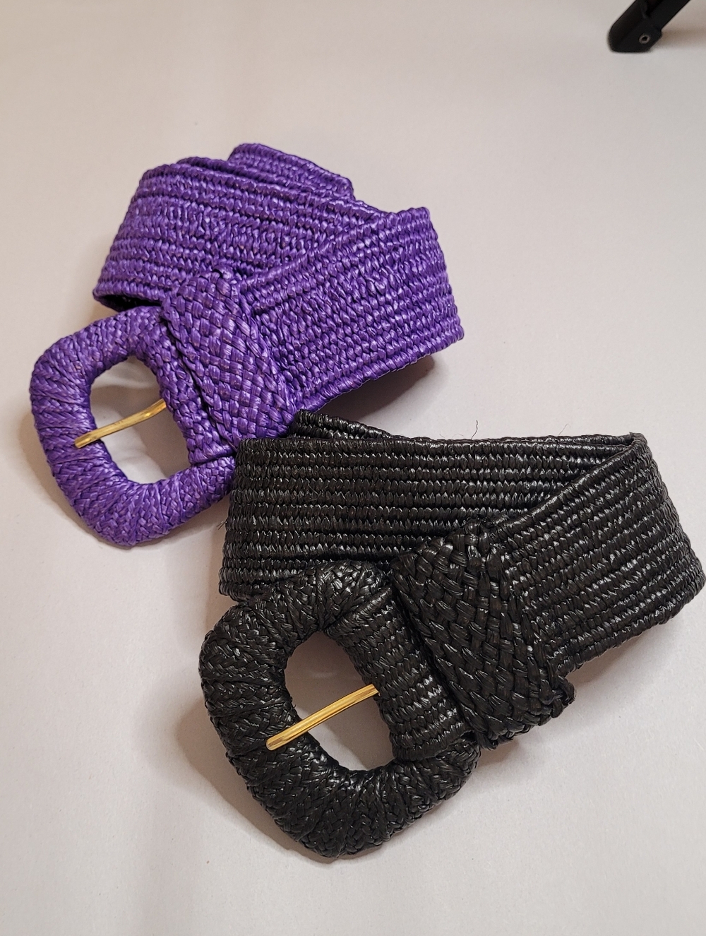 Vintage 80s Belts Purple Black Woven Stretch Size Small - Picture 3 of 8